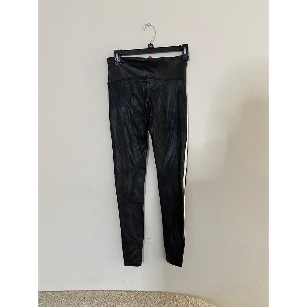 Spanx Faux Leather Side Stripe Leggings Very Black White High Rise Medium M - Picture 3 of 4